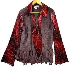 Vintage Charades Fringe Shirt Adult Small Red Velvet Renaissance‎ Pirate Glam